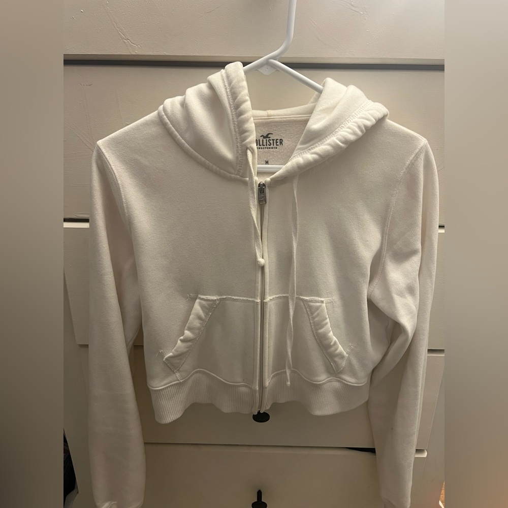 Hollister Women's White Zip-Up Hoodie